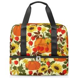 Sport Duffle Bag für Damen Herren Jungen Kirls, Herbst Sonnenblume Blätter Kürbisse 21L Wochenende Übernachtung Taschen Nass Getrennte Tragetasche für Reisen Gym Yoga, farbe, 21L, Taschen-Organizer von WowPrint