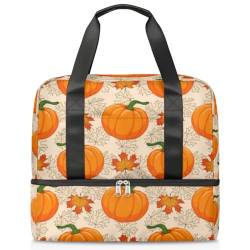 Sport Duffle Bag für Damen Herren Jungen Kirls, Kürbis Herbst Ahornblätter Herbst Thanksgiving 21L Wochenende Übernachtung Taschen Nass Getrennte Tragetasche für Reisen Gym Yoga, farbe, 21L, von WowPrint