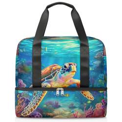 Sport Duffle Bag für Damen Herren Jungen Kirls, Ocean Turtle U-Boot World 21L Wochenende Übernachtung Taschen Nass Getrennte Tragetasche für Reisen Gym Yoga, farbe, 21L, Taschen-Organizer von WowPrint