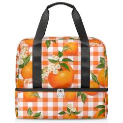 Sport Duffle Bag für Damen Herren Jungen Kirls, Plaid Blume Obst Orange 21L Wochenende Übernachtung Taschen Nass Getrennte Tragetasche für Reisen Gym Yoga, farbe, 21L, Taschen-Organizer von WowPrint