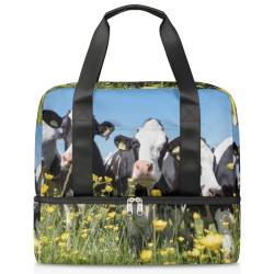 Spring Flower Cow Sports Duffle Bag for Women Men Boys Kirls Funny Cow Weekend Overnight Bags Wet Separated 21L Tote Bag for Travel Gym Yoga, farbe, 21L, Taschen-Organizer von WowPrint