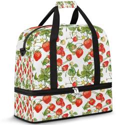 Spring Strawberries Leaves Travel Duffle Bag for Women Men Strawberries Fruits Weekend Overnight Bags Foldable Wet Separated 47L Tote Bag for Sports Gym Yoga, farbe, 47 L, Taschen-Organizer von WowPrint