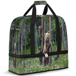 Summer Forest Brown Bear Travel Duffle Bag for Women Men Bear Animals Weekend Overnight Bags Foldable Wet Separated 47L Tote Bag for Sports Gym Yoga, farbe, 47 L, Taschen-Organizer von WowPrint