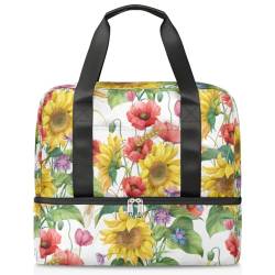 Sunflower Poppy Flower Summer Sports Duffle Bag for Women Men Boys Kirls Weekend Overnight Bags Wet Separated 21L Tote Bag for Travel Gym Yoga, farbe, 21L, Taschen-Organizer von WowPrint