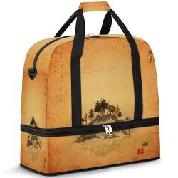 Traditionelle japanische Tinte Malerei Reise Duffle Bag für Frauen Männer Japanische Zen Wochenende Übernachtung Taschen Faltbare Nass Getrennt 47L Tragetasche für Sport Gym Yoga, farbe, 47 L, von WowPrint