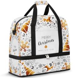 Travel Duffle Bag for Women Men, Merry Christmas Holidays Theme Weekend Overnight Bags Foldable Wet Separated 47L Tote Bag for Sports Gym Yoga, farbe, 47L, Taschen-Organizer von WowPrint