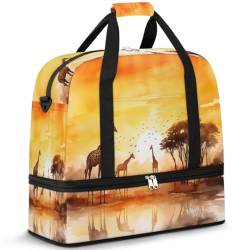 Travel Duffle Bag for Women Men, Setting Sun African Giraffe Weekend Overnight Bags Foldable Wet Separated 47L Tote Bag for Sports Gym Yoga, farbe, 47L, Taschen-Organizer von WowPrint