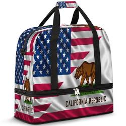 USA California Flag Travel Duffle Bag for Women Men American Flag Weekend Overnight Bags Foldable Wet Separated 47L Tote Bag for Sports Gym Yoga, farbe, 47 L, Taschen-Organizer von WowPrint