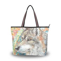 WOWPRINT Damen Handtasche mit Tier-Wolf-Motiv, große Kapazität, Schultertasche für Schule, Arbeit, Reisen, Einkaufen, Strand von WowPrint