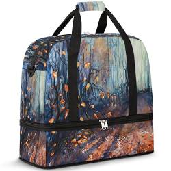 Wasserfarben Herbst Wald Reise Duffle Bag für Damen Herren Herbst Wochenende Übernachtung Taschen Faltbar Nass Getrennt 47L Tragetasche für Sport Gym Yoga, farbe, 47 L, Taschen-Organizer von WowPrint