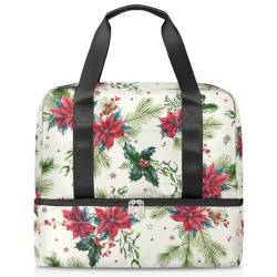 Weihnachten Sport Duffle Bag für Damen Herren Jungen Kirls Weihnachten Blumen Blätter Stechpalme Beeren Wochenende Übernachtung Taschen Nass Getrennt 21L Tragetasche für Reisen Gym Yoga, farbe, 21L, von WowPrint