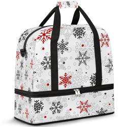 Weihnachten Weihnachten Schneeflocken Reise Duffle Bag für Damen Herren Weihnachten Print Wochenende Übernachtung Taschen Faltbar Nass Getrennt 47L Tragetasche für Sport Gym Yoga, farbe, 47 L, von WowPrint