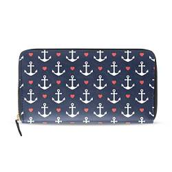 WowPrint Lange Geldbörse, marineblaues Anker-Herz, PU-Leder, große Kapazität, mit Reißverschluss, Geldbörse, Tasche, Kartenhalter für Frauen Damen Mädchen von WowPrint