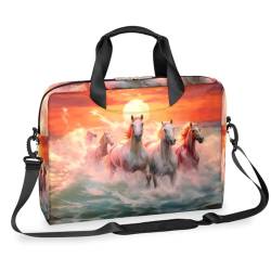 WowPrint Laptop-Hülle mit Sonnenuntergang, Ozeane, laufende Pferde, Laptop, Computer, Handtasche, Aktentasche, Messenger-Tragetasche, Schulterriemen, für 33-40,6 cm (13–16 Zoll), farbig, 13-16in von WowPrint