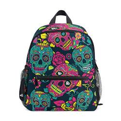 WowPrint Sugar Skull Day of the Dead Kinder-Rucksack, Kindergarten, Vorschultasche für Kleinkinder, Mädchen, Jungen, mehrfarbig, Einheitsgröße von WowPrint