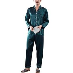 Wowcarbazole Herren Seide Satin Pyjama Set lang/Kurzarm Button-Down Nachtwäsche mit Fronttasche, Grün 1, Large von Wowcarbazole