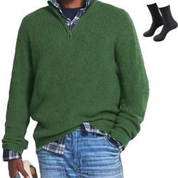 Wowelo Men's Cashmere Business Casual Zipper Sweater,Zip Long Sleeve Stand Collar Knitted Pullover Sweater for Men (Green,L) von Wowelo