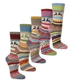 WOWERAT Hygge-Socken mit Wolle Skandinavien-Stil-ELCH Motive 2 Paar (Gr.39-42, Schöne bunte Farben im 2er-Bündel sortiert.) von Wowerat