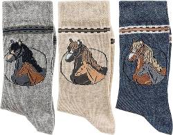 WOWERAT KINDER SOCKEN „Pferde Classic“ 3er-Bündel (Gr.23-26, grau-beige-jeans) von Wowerat