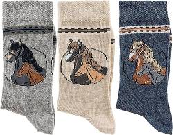 WOWERAT KINDER SOCKEN „Pferde Classic“ 3er-Bündel (Gr.31-34, grau-beige-jeans) von Wowerat