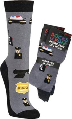 WOWERAT Witzige Socken als Geschenkidee oder zum Selbertragen für Teenager, Damen und Herren, 2er-Bündel (DE/NL/SE/PL, Numerisch, 36, 41, Regular, Regular, „Police“) von Wowerat