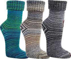 WOWERAT Wollsocken Skandinavien-Style wie handgestrickt, mit Umschlag für Damen und Herren 1 Paar (Gr.39-42, beige-grau) von Wowerat