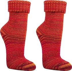 WOWERAT Wollsocken Skandinavien-Style wie handgestrickt, mit Umschlag für Damen und Herren 1 Paar (Gr.39-42, orange-pink) von Wowerat