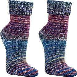 WOWERAT Wollsocken Skandinavien-Style wie handgestrickt, mit Umschlag für Damen und Herren 1 Paar (Gr.43-46, blau) von Wowerat