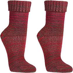 WOWERAT Wollsocken Skandinavien-Style wie handgestrickt, mit Umschlag für Damen und Herren 1 Paar (Gr.43-46, rot) von Wowerat