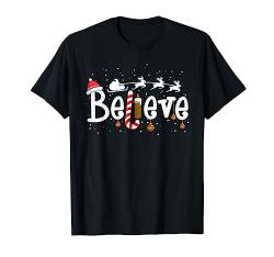 Believe Christmas Shirt Weihnachtsmann Rentier Zuckerstange Xmas T-Shirt von Wowsome!