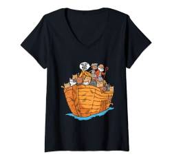 Damen Noah Arche Boot mit Katzen Religiöse christliche Katzenliebhaber T-Shirt mit V-Ausschnitt von Wowsome!