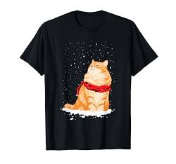 Katze steht im Schnee Winter Weihnachten Katzenliebhaber T-Shirt von Wowsome!