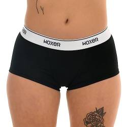 Woxer Damen-Boxershorts, Unterwäsche, auffällig, ultra-kurz, Boyshorts, Höschen, weich, scheuerfrei, keine Schrittlänge, Schwarz, L von Woxer