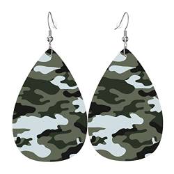 Camouflage-Leder-Ohrringe in Tropfenform, baumelnde Ohrringe für Damen und Mädchen, Einheitsgröße, Leder von Wpamlrta