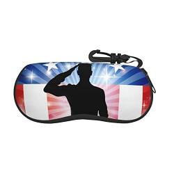 Wpamlrta Brillenetui mit Musik-Nationalflagge des Vereinigten Königreichs, ultraleicht, tragbar, Reise-Brillentasche, Sonnenbrillen-Halter mit Gürtelclip, Amerikanische Flagge Soldat, Einheitsgröße, von Wpamlrta