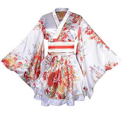 Sexy Kurzes Kimono Kostüm Erwachsene Damen Japanische Geisha, Weiß, Größe L von Wraith of East