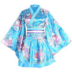 Wraith of East Kimono Kostüm Erwachsene Japanische Geisha Yukata Floral Muster Kleid Blüte Bademantel Nachtwäsche Mit Obi Gürtel, 32-blau, Large von Wraith of East