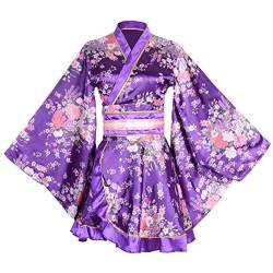Wraith of East Kimono Kostüm Erwachsene Japanische Geisha Yukata Floral Muster Kleid Blüte Bademantel Nachtwäsche Mit Obi Gürtel, 32-lila, Large von Wraith of East