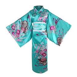 Wraith of East Kimono-Kostüm für Erwachsene, japanisches Geisha-Yukata-Blumenmuster, Bademantel, Nachtwäsche mit Obi-Gürtel, 30 lang himmelblau, Large von Wraith of East