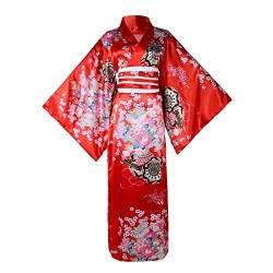 Wraith of East Kimono-Kostüm für Erwachsene, japanisches Geisha-Yukata-Blumenmuster, Bademantel, Nachtwäsche mit Obi-Gürtel, 30 lang rot, Large von Wraith of East