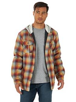 Wrangler Authentics Herren Langärmelige, Gesteppte, gefütterte Flanell-Hemdjacke mit Kapuze Hemd, Rot/Gelb, L von Wrangler Authentics