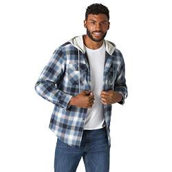 Wrangler Authentics Herren Langärmelige, Gesteppte, gefütterte Flanell-Hemdjacke mit Kapuze Hemd mit Button-Down-Kragen, blau/schwarz, 3XL von Wrangler Authentics