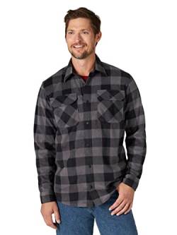 Wrangler Authentics Herren Langärmeliges, schweres Fleece-Hemd Button-Down-Shirt, Graues Buffalo Plaid, XL von Wrangler Authentics