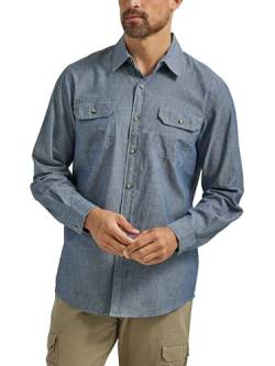 Wrangler Authentics Herren Langarm-Shirt. لال او ل ر ل ا ول langärmeliges Klassisches Gewebtes Hemd mit Button-Down-Kragen, Dark Chambray, M von Wrangler Authentics