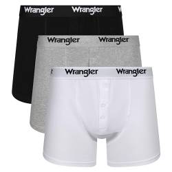 WRANGLER Herren Men's Button Front Boxer Shorts Boxershorts, Black/White/Grey Marl, L von Wrangler