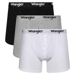 WRANGLER Herren Men's Button Front Boxer Shorts Boxershorts, Black/White/Grey Marl, M von Wrangler