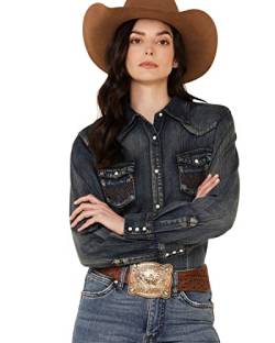 Wrangler Damen Langärmeliges Western-Arbeitshemd Bluse, Denim, Mittel von Wrangler