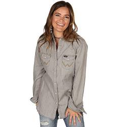 Wrangler Damen Langärmeliges Western-Arbeitshemd Bluse, Grau, X-Groß von Wrangler