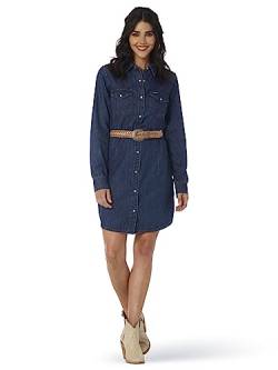 Wrangler Damen Long Sleeve Western Denim Shirt Dress Freizeitkleidung, Dunkles Jeansblau, XX-Large von Wrangler