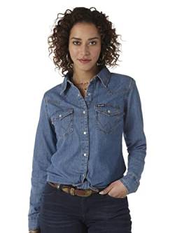 Wrangler Damen Retro Langarm Western Snap Shirt Hemd, Mid-Denim, Mittel von Wrangler